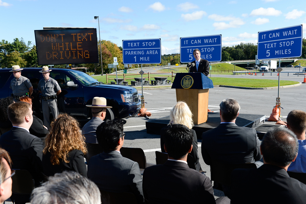 Governor Cuomo unveils new texting zones along New York highways.